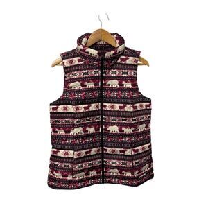 Lands End Vest Womens Size Medium Tall Down Puffer Full Zip Pockets Purple 10-12